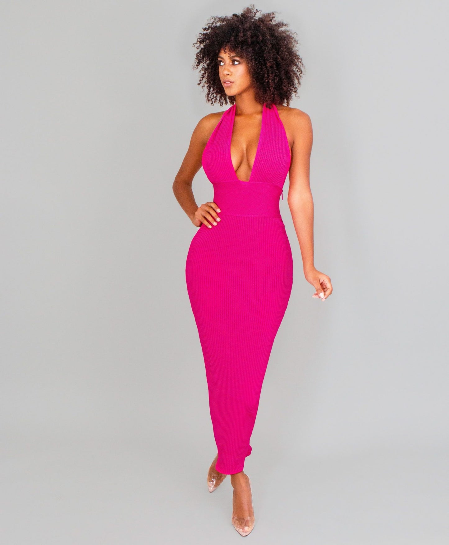 Women's body con ribbed dress - Best pink Suit for ladies