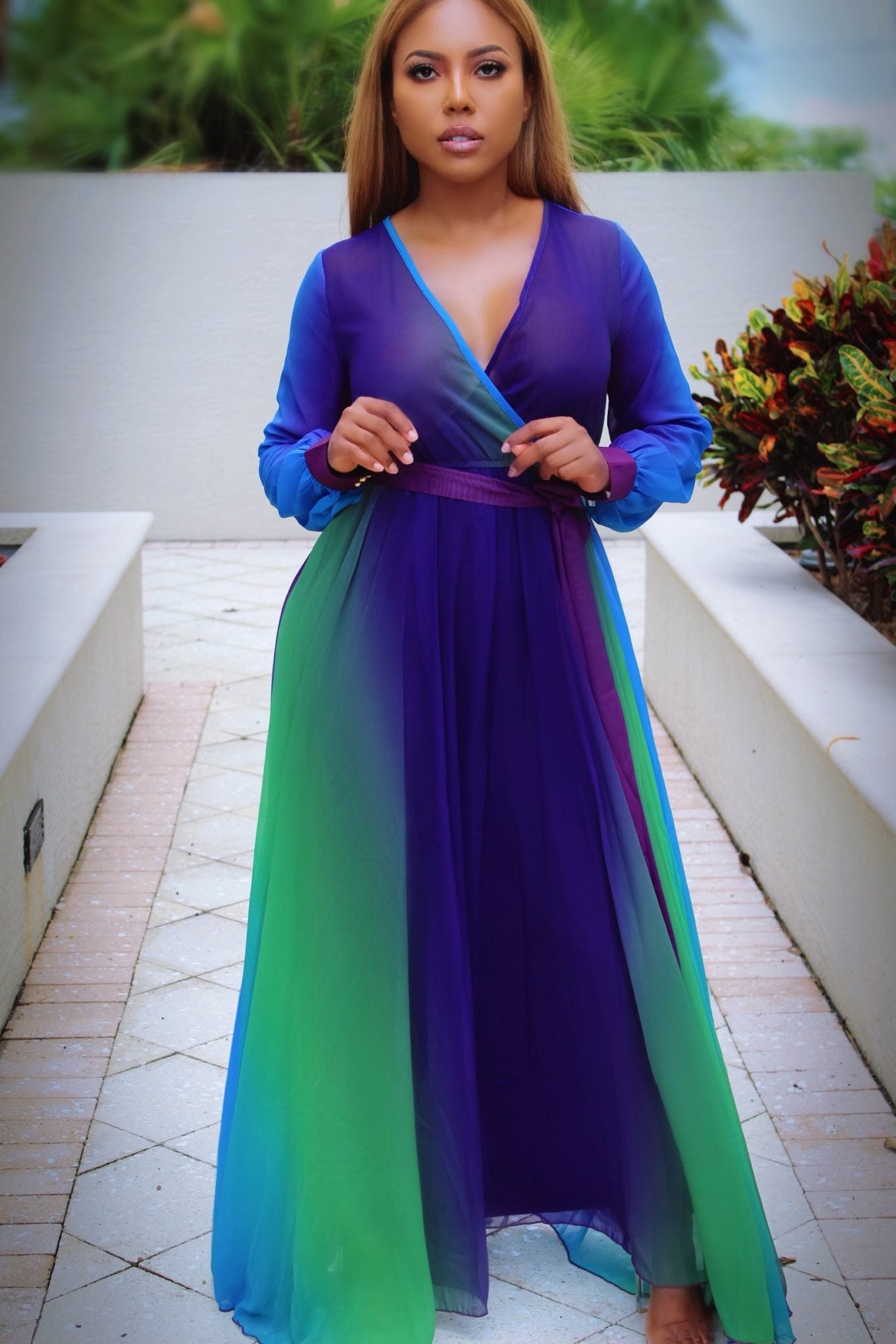 Women Long Sleeve Maxi Dress - Best Blue Suit For ladies 