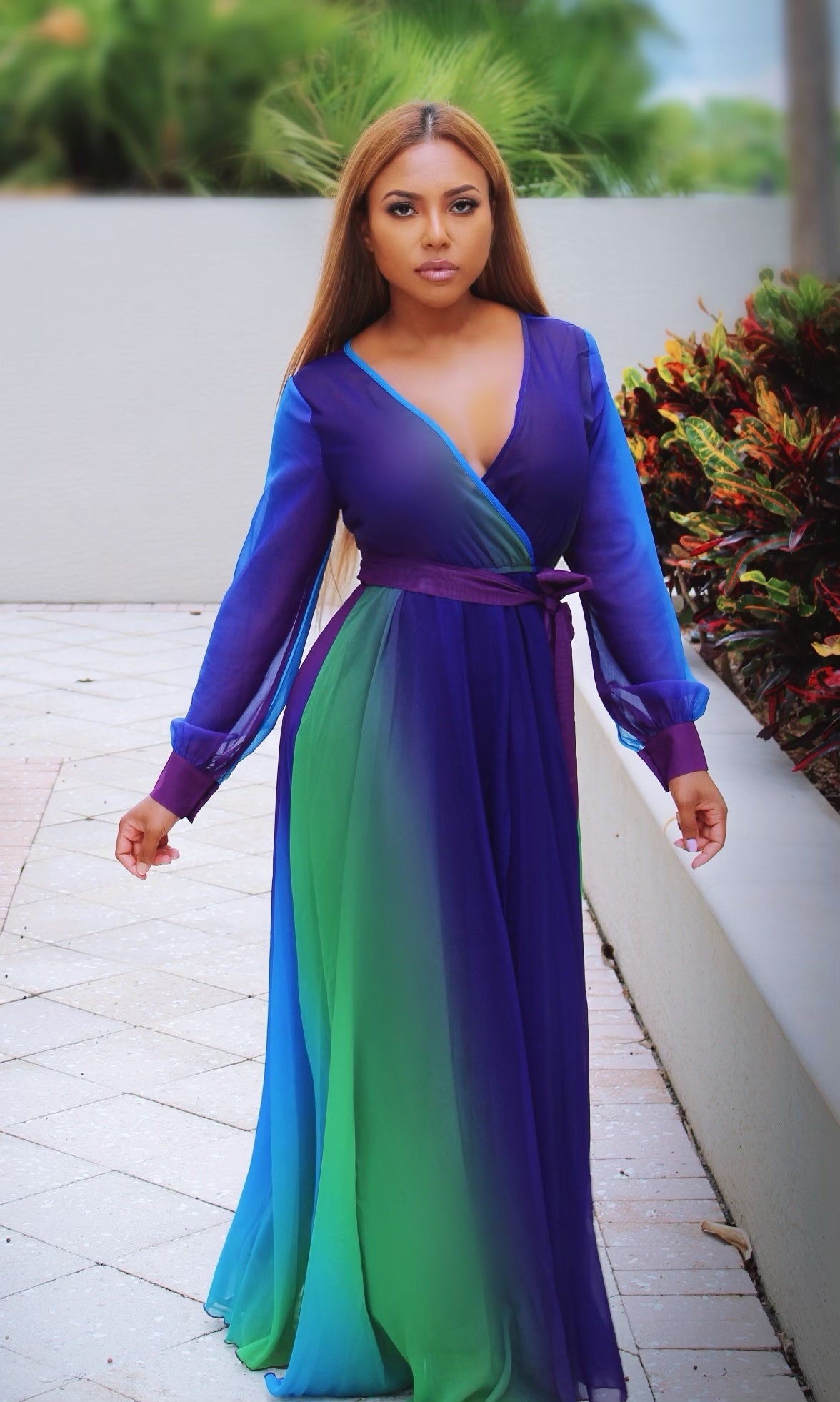 Women Long Sleeve Maxi Dress - Best Blue Suit For ladies 