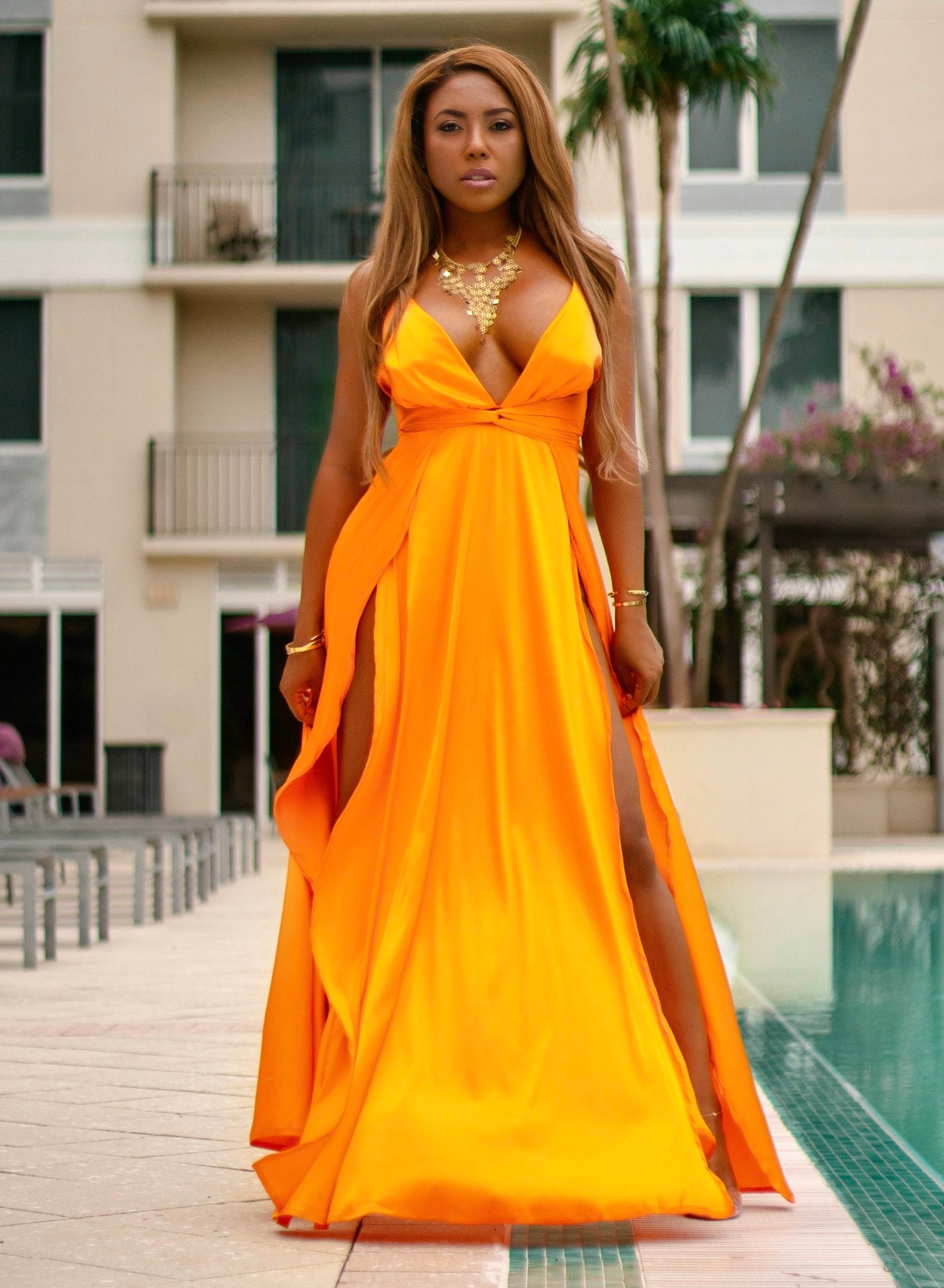 Women's Orange Maxi Dress - Best Cute Suits for ladies 