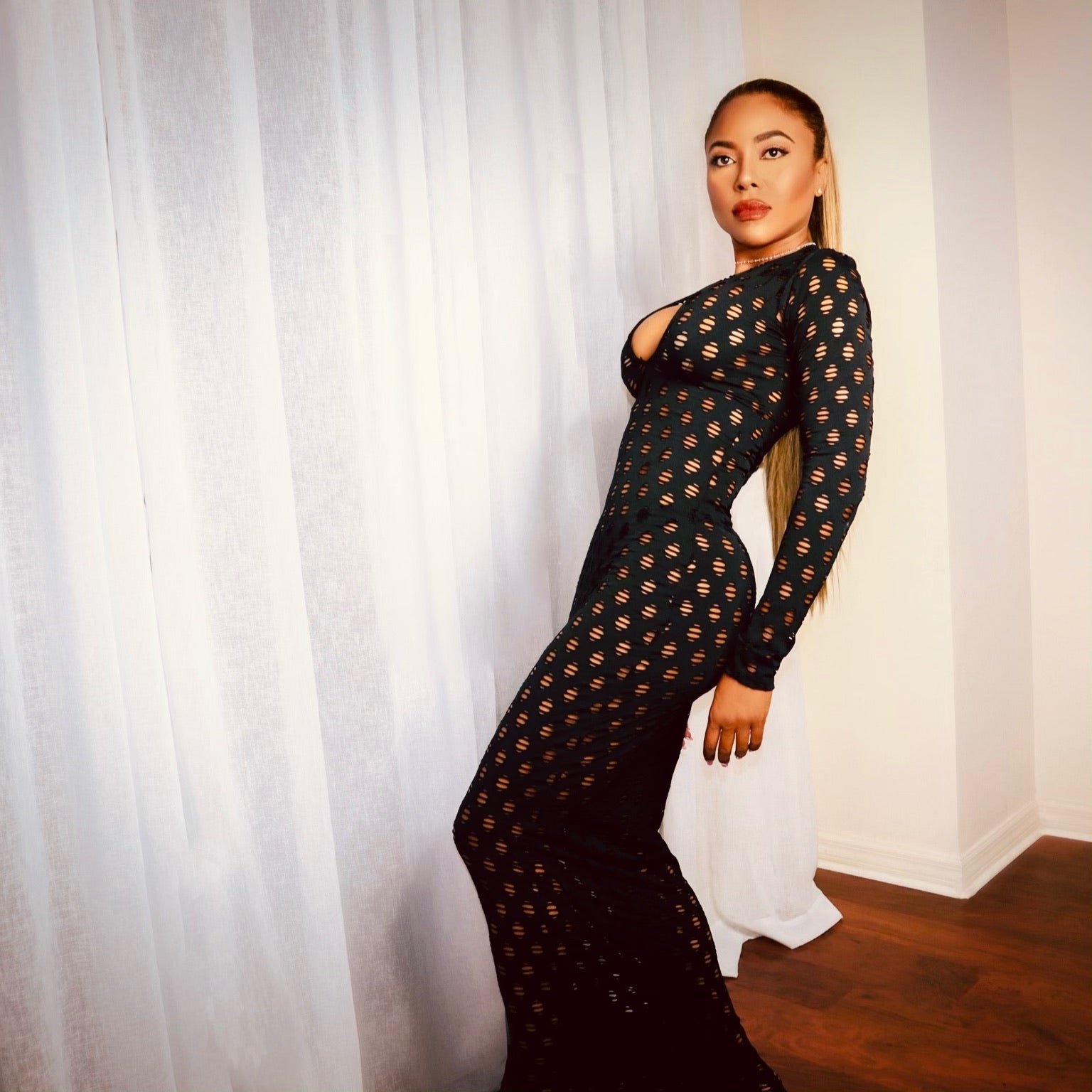 Black bodycon dress cutout dress sexy women dress sheer bodycon dress